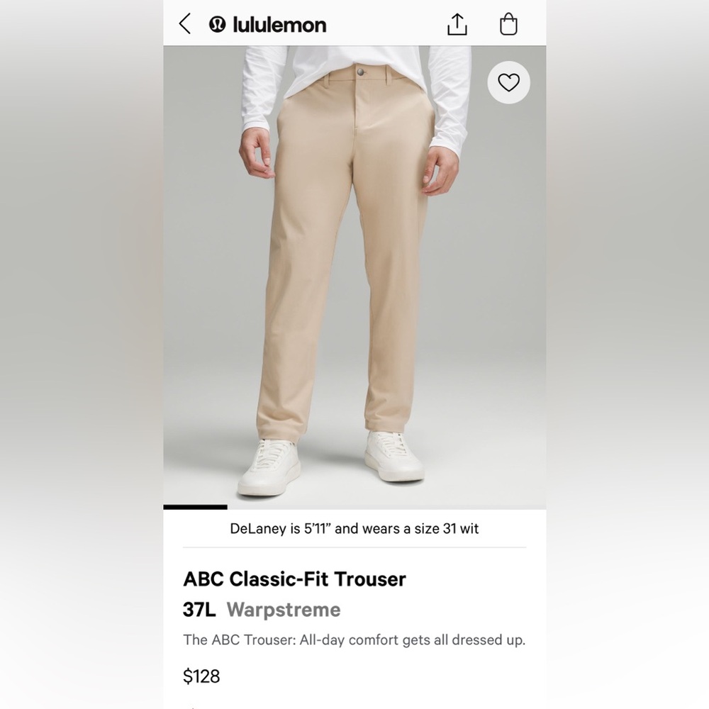Lululemon Classic Fit Trouser Warpstream 
37 Long
